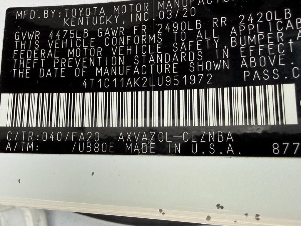 2020 Toyota CAMRY LE