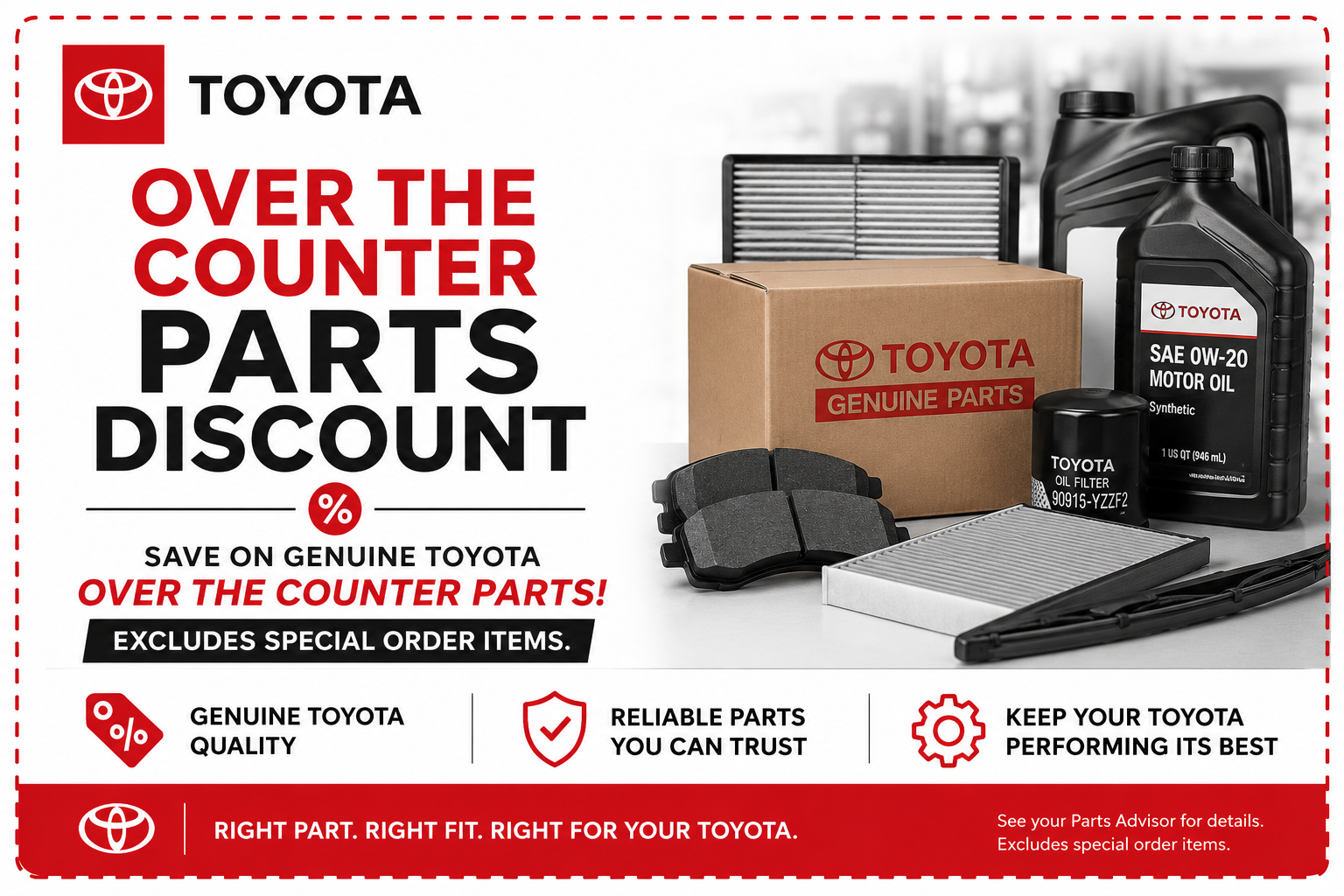 OVER THE COUNTER PARTS DISCOUNT